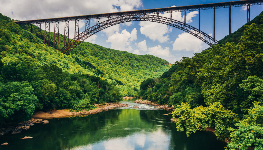 The New River Gorge Bridge, seen from Fayette Station Road, at the New River Gorge National River, West Virginia.